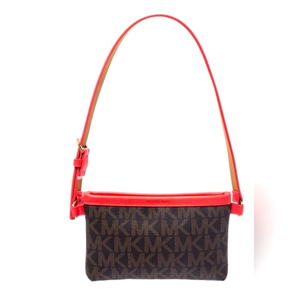 MICHAEL Michael Kors Brown/Red Signature Coated Canvas and Leather Belt Bag - Picture 4 of 15